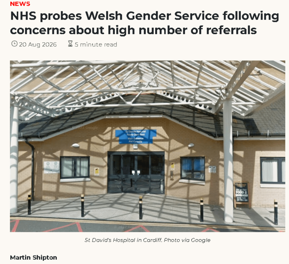 screenshot from NAtion Cymru article about NHS investigation into the Welsh Gender Service